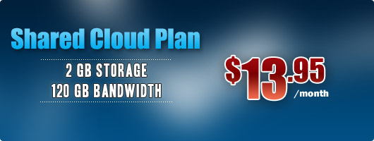 Shared Cloud Plan. 2 GB Storage, 120 GB Bandwidth. $14.95/month