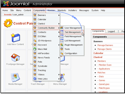Begin by navigating to Components -> Community Builder -> Tab Management.