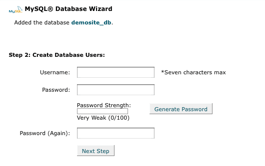 Create a database user.