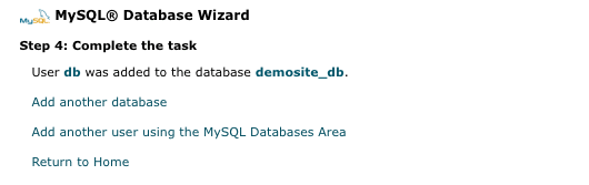 Your database has been created. The next step is uploading Joomla.
