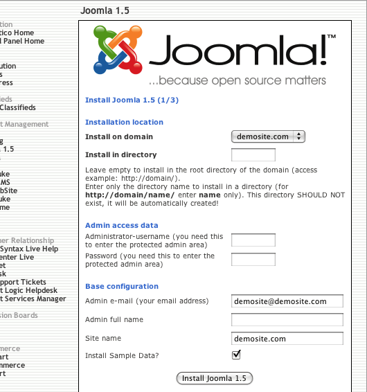 Fill out the installation form