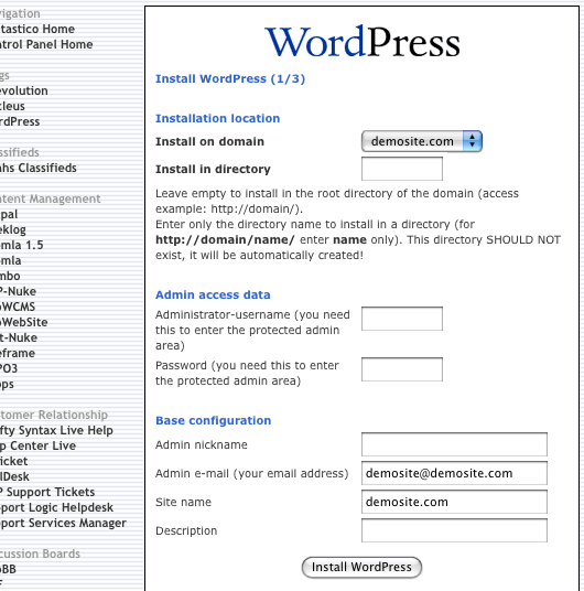 Fill out the installation form