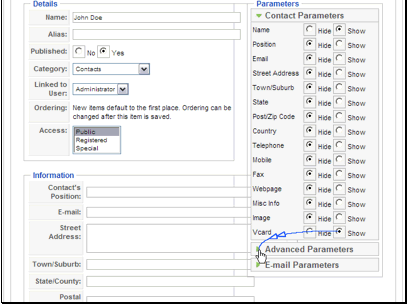 You can also set parameters for the icons on the page.
