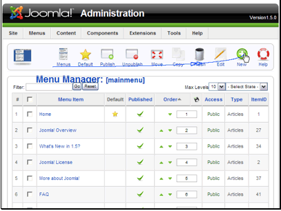 This scren will show all of your current menu items. Let's create a new item.