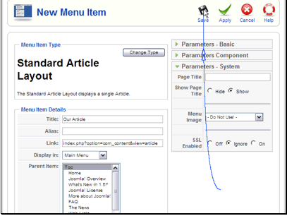 After the parameters are set, save the item