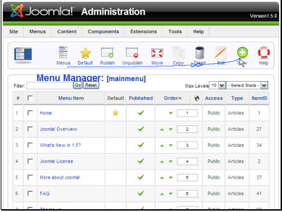 This scren will show all of your current menu items. Let's create a new item.