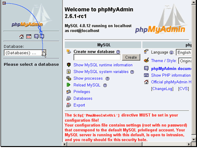 In this tutorial we will be creating a backup of our Mambo database using phpMyAdmin.
phpMyAdmin is the most widely used database administration tool so that is why we have chosen it for this tutorial.
You will have to login to phpMyAdmin through your hosting service.
