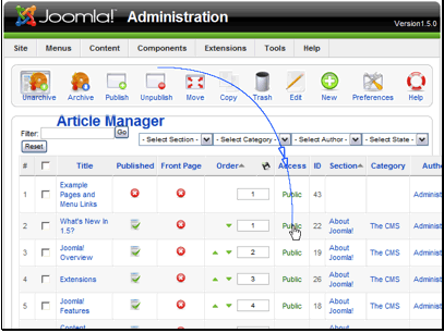 There are 2 ways to change the access level and 3 levels of access.
Public - All users can access this item
Registered - All registered and logged in users can access this item
Special - Only users logged in and assigned to the Author, Editor, Publisher, Manager, Administrator or Super Administrator groups can access this item
When you are looking at the articles, there is a column titled Access. If you click this it will move to the next highest level of access.
