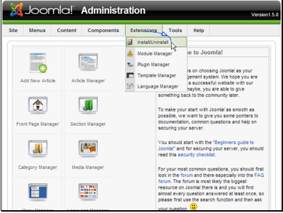 Begin by navigating to Extensions >> Install/Uninstall