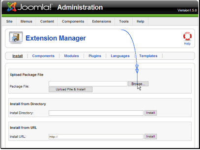 There are 3 different ways to install extensions. In this tutorial we will install from a package file. Click the Browse... button.