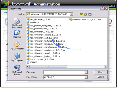 Select the package to install and click the Open button