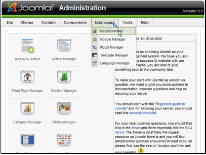 Begin by navigating to Extensions >> Install/Uninstall