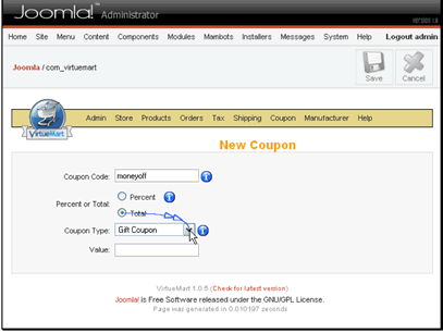 You can choose the type of coupon as well. A Gift Coupon can only be used once. A Permanent Coupon has no limits.