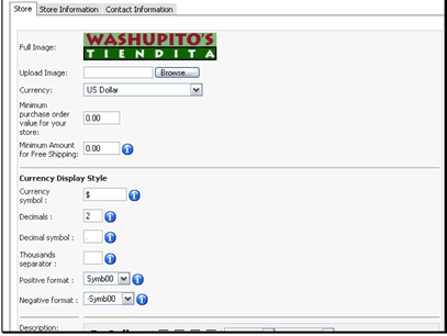 You can upload a new logo for your store
You can change the currency your site uses
You can set a minimum purchase value for your store. If you sell small items you may want to consider a minimum purchase to make sure you cover processing fees
You can also set a minimum purchase to get free shipping. This is a good way to raise your average purchase