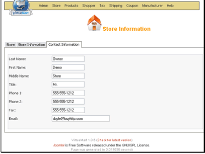 You can change the contact information for your store on this screen