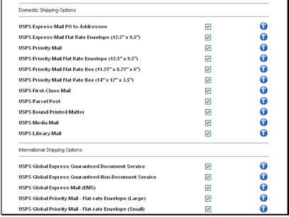 Select the options you want to use for shipping