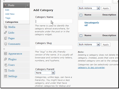 Then let's add a slug for the category. This is used when you have search engine friendly URLs setup.