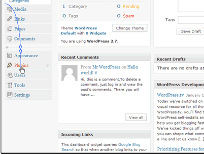 To begin click the Plugins link.