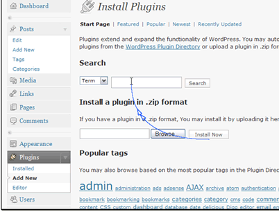 If you have a .zip file for your plugin you can browse for it and install it now.
WordPress now has an online installer. You can search for your plugin you want to install.
