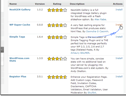 We've found the plugin we want to install. All we need to do is click the Install link.