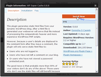 When you're ready to complete the install click the Install Now link.
