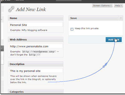 When you've got the link setup click the Add Link button.