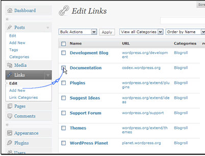 First let's delete a couple links we no longer want. All we need to do is select them and choose Delete from the dropdown menu.