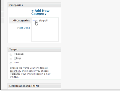 Then add the link to a category. If you want to add a new category you can do that without leaving the item.