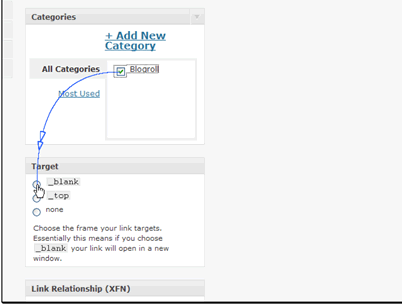 Then you can set the target for your link. We will set this one to open in a new window.