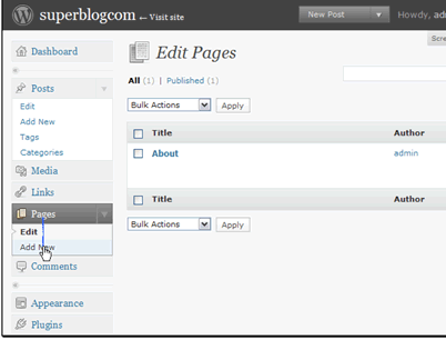 This page shows all existing pages on our site. Let's add a new page.