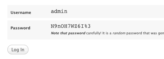 The password is randomly generated and will not be displayed again. Make sure to take careful note of it. WordPress is now installed and ready for use.